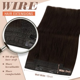 Sunny Hair Wire Hair Extensions Human Hair Invisible Wire Hair Extensions for Women Straight Hidden Hair Extensions with Adjustable Line Dark Brown 14Inch