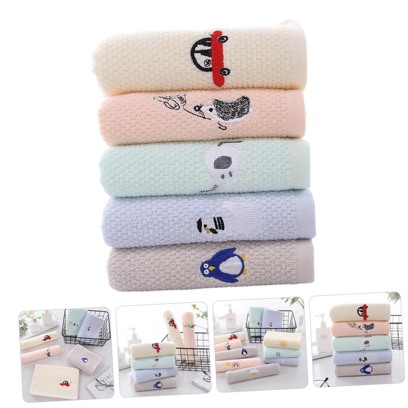 IWOWHERO Soft Cotton Face Towels for Kids 5 Pack Absorbent