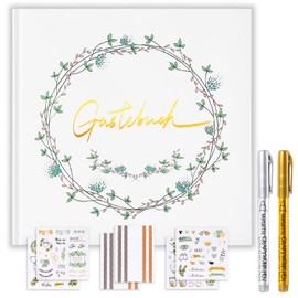 Mr Cozy Wedding Guest Book - Elegant Wedding Guest Book with Photo Wedding Party Guest Book with 120 Blank Pages Pens & 80 + 204 Stickers 21.5 x 21.5 cm Guest Book Photo Album for Weddings Baby Shower