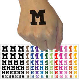 Letter M Uppercase Fun Bold Font Temporary Tattoo Water Resistant Fake Body Art Set Collection - Light Pink (One Sheet)