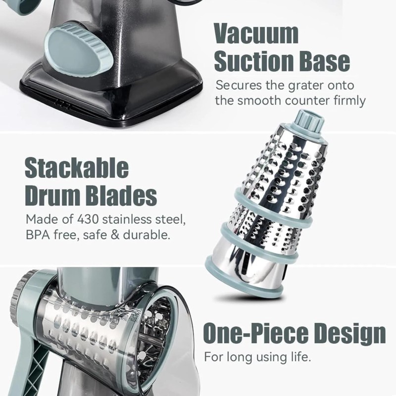 Unbranded Rotary Cheese Grater with Hand Crank & 3 Blades