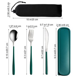 VANRA 3-Piece Portable Travel Utensils Set with Case 18/8 Stainless Steel Flatware Set Reusable Cutlery Set with Fork Spoon Knife for Lunch Travel Camping School Work Picnic (Deep Green)