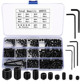 Set Screws Assortment Kit, 400 Pcs M3/M4/M5/M6/M8 Allen Head Hex Socket Grub Screw Set, Black Hex Allen Head Screws with Internal Hex Drive for Door Handles, Light Fixture Screws