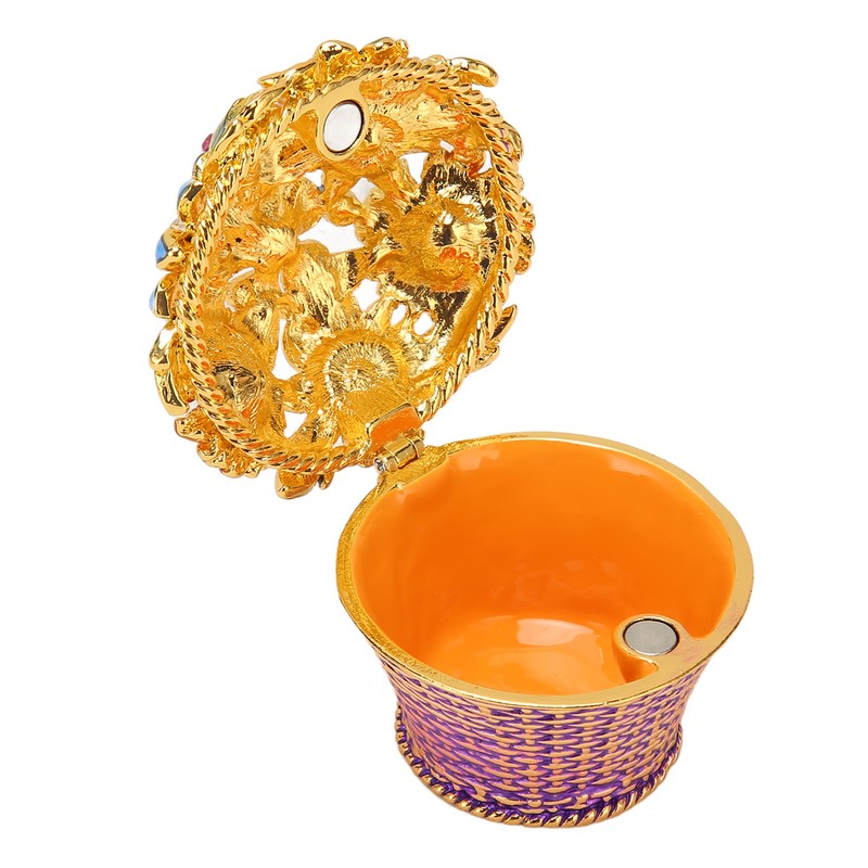 Flower Basket Jewelry Box Exquisite Vintage Hand Painted Metal Trinket