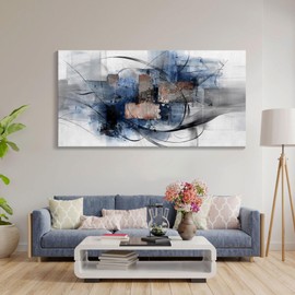 Mofutinpo Black and Blue Wall Art Decor - Abstract Wall Art - Canvas Wall Art for Living Room, Bedroom, Office - Modern Black and White Paintings,Blue and Grey Wall Decor, Artwork and Pictures for Wall 29×58