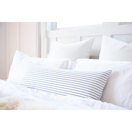 Silver Fern Decor Navy Blue and White Pin Stripe Maternity Pregnancy Long Body Pillowcase for Bed Headboard Couch Sofa | 14 x 36 Inches Zippered Body Pillow Cover