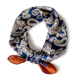 PoeticEHome 100% Real Mulberry Silk Women Small Square Neck Scarfs 21" Lightweight Neckerchief Printed Headscarf Gift Packed (D1 - Blue Cashew Flower)