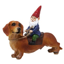 Funny Guy Mugs Gnome and a Dachshund Garden Gnome Statue- Indoor/Outdoor Garden Gnome Sculpture for Patio, Yard or Lawn