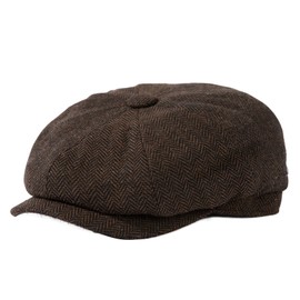 TOP-EX L/XL/XXL Wool Tweed Newsboy Cap for Men 8 Panels Baker Boy Hat Flat Peak Cap Warm Winter Hat Vintage Gatsby Ivy Golf Cabbie Hat Driving Hat Brown Herringbone XXL
