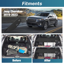 Nilight Trunk Cargo Cover for Jeep Cherokee Accessories 2019 2020 2021 2022 2023, Retractable Security Shade Rear Cargo Cover, with Trunk Storage Net, 1-Pack