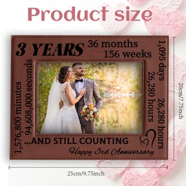 ORIGACH 3 Years of Marriage Engraved Leather Picture Frame Hanging/Tabletop Leather Photo Frame for 9rd Wedding Gift, Husband & Wife Gift - Fits 5x7 Inch Photo