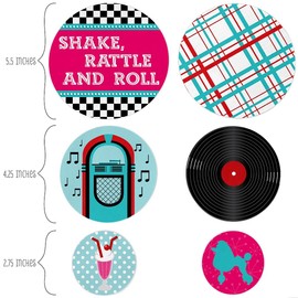 Big Dot of Happiness 50's Sock Hop - 1950s Party Giant Circle Confetti - Rock N Roll Party Decorations - Large Confetti 27 Count