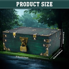 LPAMABA Vintage Wooden Treasure Chest 24 x 17 x 9.5 cm Green Treasure Chest with Combination Lock Wooden Storage Treasure Chest Large Treasure Chest Children's Birthday for Storage and Decorating