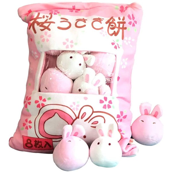 Nenalayo Cute Throw Pillow Stuffed Animal Toys Removable Fluffy Bunnies Creative Gifts for Teens Girls Kids