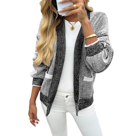 Saodimallsu Womens Open Front Cardigans Long Sleeve Waffle Knit Shawl Collared Fall Trendy Sweater Coats with Pockets White