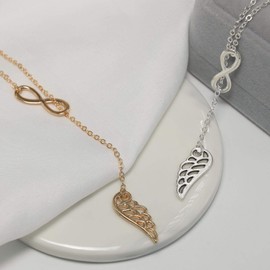 TseenYi Wing Pendant Necklace Gold 8 Shape Infinity Choker Necklace Long Y Necklace Chain Jewelry for women and Girls (Gold)