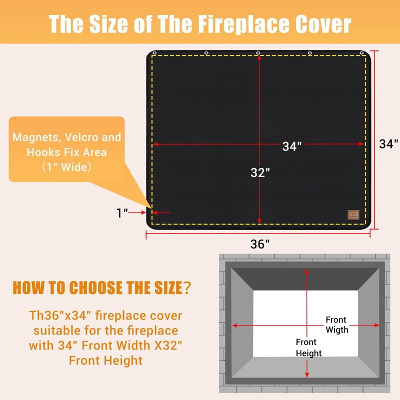 Magnet Fireplace Cover, Fireplace Draft Blocker, Fireplace Blanket for Heat