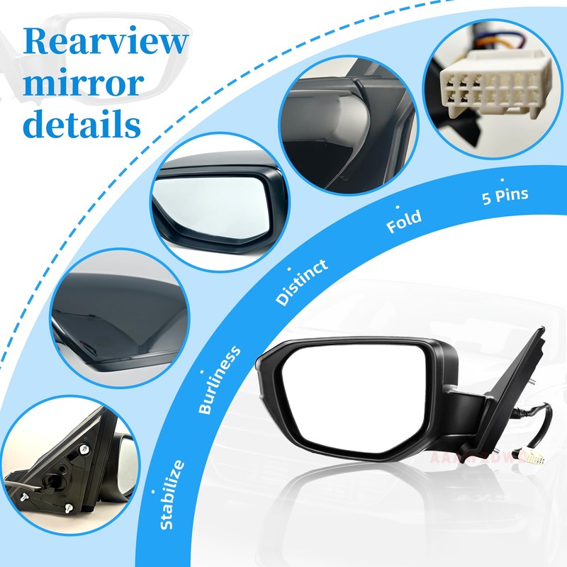 Black Left Driver Side Mirror Replacement For Honda Civic 2016-2021
