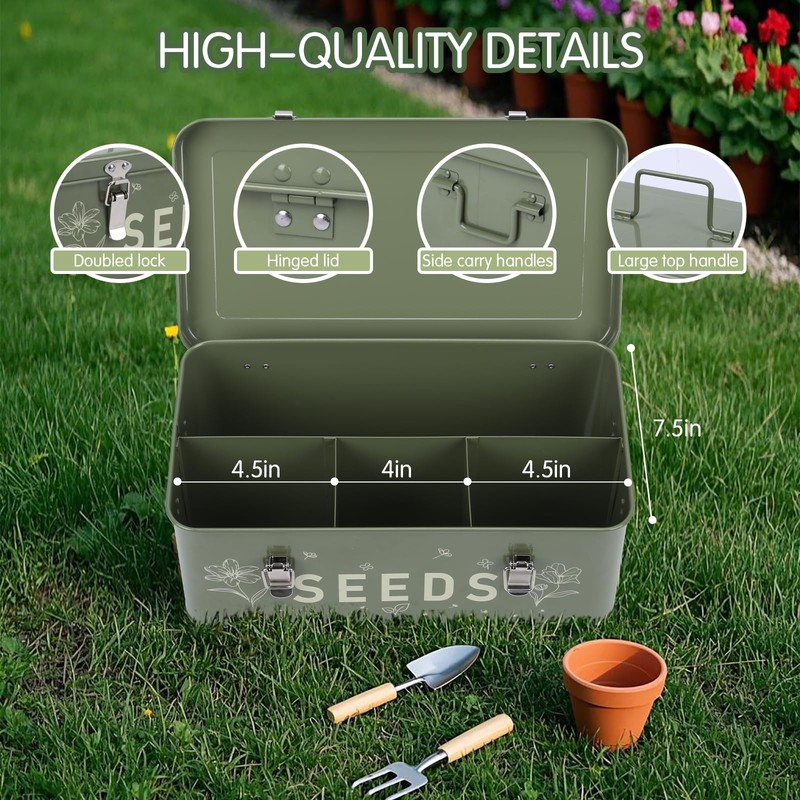 Cinpode Seed Storage Organizer, Seed Saving Box with Lid, Metal