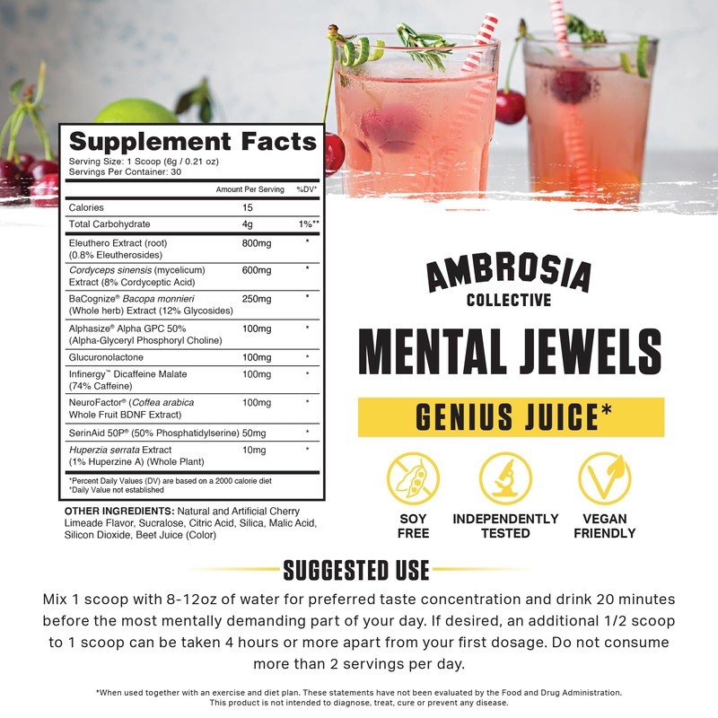 Ambrosia Mental Jewels Powder - Cognitive Enhancer | Increase Memory,