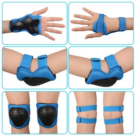 Jim's Store Kids Skate Pads 6pcs Adjustable Kids Knee Pads Elbow Pads Wrist Pads Protective Gear Set for Cycling Roller Skating Scooter (Blue)