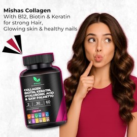Multi Collagen Hair Pills  Biotina 10,000 mcg, queratina y cido hialurnico  Crecimiento del cabello  Piel y uas Vitaminas y bloqueador de DHT...      