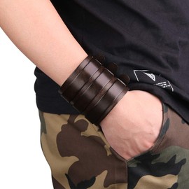 EVER FAITH 3 Layer breit Belt echtes Leder Herr Wristband schwarz w/braun Armband Unisex Couple