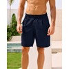 Kallspin Men's Cotton Linen Casual Shorts Button Elastic Waist Shorts