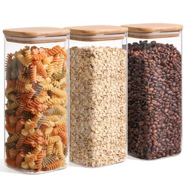 ComSaf 61oz Glass Storage Containers with Lids, Glass Jars with Lids, Clear Food Storage Jar, Square Glass Canister Set of 3, Pantry Organizers and Storage for Flour Rice Pasta Tea Coffee Bean