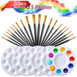 Paint Brushes Palettes Set by DUGATO, 2 Packs/20pcs Round Pointed Tip Nylon Hair Brushes with 5 Paint Trays for Acrylic Watercolor Oil Gouache Tempera and Body Painting (Black)