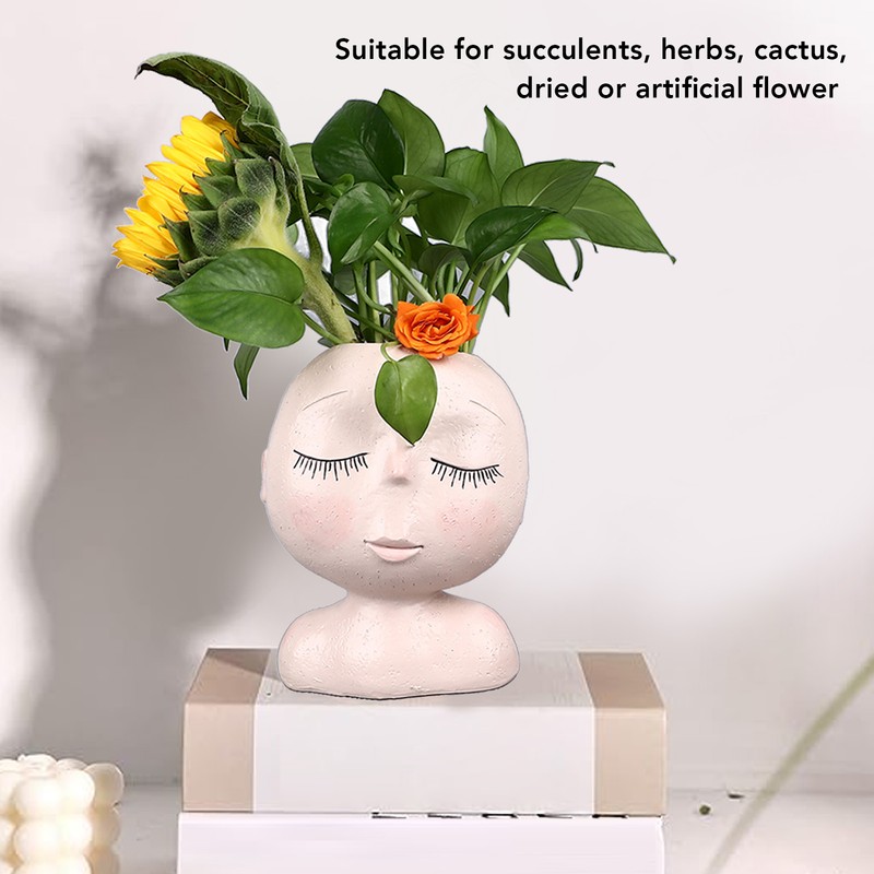 Face Flower Pot with 3 Shovels Drainage Hole Design Resin