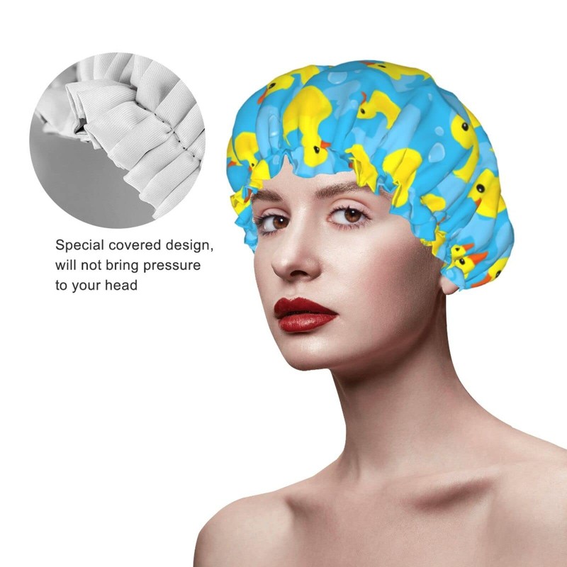 Rubber Duck Shower Cap for Women Reusable Double Layers Waterproof