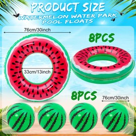 Lewtemi 16 Pcs Fruit Pool Floats Watermelon Swimming Rings Watermelon Beach Balls Inflatable Pool Floaties Inflatable Tubes Floaties Toys Hawaiian Beach Summer Tropical Party for Adult