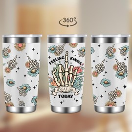 LEADO 20oz Best Friend Coffee Tumbler, Feeling Kinda IDGAF-ish Today - Funny Gifts for Friends Female - Mothers Day, Birthday Gifts for Mom, BFF Gifts, Joke Gifts, Sarcastic Gifts, Skeleton Cup