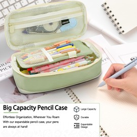 MOTIBACK Pencil Case for Kids, Large Capacity Cute Pencil Case, Perfect School Organizer with Zip Closure, Ideal Back to College Essentials (Green)