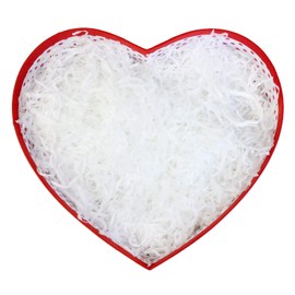 Emartbuy Rigid Heart Shaped Gift Box, 26.7 x 21.7 x 13 cm, Textured Red Box with White Lid, Satin Bow Ribbon and 100g Shredded Paper in White