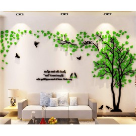 3D Tree Wall Stickers - DIY Tree & Birds Wall Decals Family Couple Wall Decor for Living Room Bedroom TV Background Home Decorations (Green, XL-158x79in)