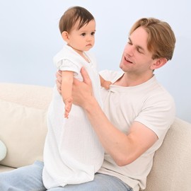 david's kids Muslin Cotton Baby Sleep Sack 12-18 Months, 2 Pack 100% Cotton Sleeping Bag for Summer, TOG 0.5 Baby Wearable Blankets with 2-Way Zipper, Soft Sleep Sack for Newborn Infant, White & Blue