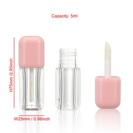 COSIDEA 16pcs Pink 5ml Square big brush wand lip gloss tubes for DIY lipgloss bottles with large doe foot applicator