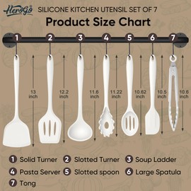 Herogo Silicone Cooking Utensils Set, 7-Piece Kitchen Utensils Set, Heat Resistant Cooking Gadget Tools Slotted Turner, Spoon, Soup Ladle, Pasta Server, Spatula, Tongs for Nonstick Cookware, White