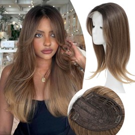 Ms Taj Hair Topper 18 Inch Hair Toppers for Women with Thinning Hair Long Layered 6.5"X6.5" Synthetic Toppers Hair Pieces for Women Fiber Wiglets Ladies(Rich Brown with Dark Root)