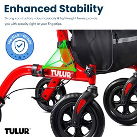 Rollator Walker with Seat, Walkers for Seniors, 10" Rubber Wheels All Terrain Rollator Walker with Backrest, Foldable Aluminum Walkers Built-in Cable Cup Holder