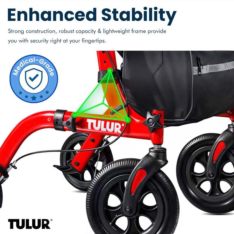 Rollator Walker with Seat, Walkers for Seniors, 10" Rubber Wheels