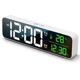 Digital Clock, Clock for Bedroom, Clocks for Living Room Decor, Desk Table Clock, Alarm Clock Large Display with Date Week Temperature, Automatic Brightness Dimmer, Smart Cool Modern (White Green)