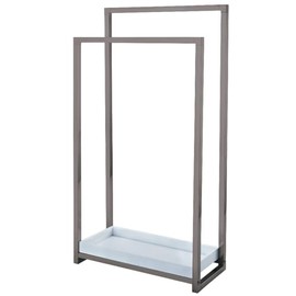 Kingston Brass SCC8268 Pedestal 2-Tier Steel Construction Towel-Rack with Wooden Case, Brushed Nickel