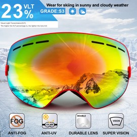 Ski Goggles OTG Snow Snowboard Goggles for Men Women Youth 100% UV Protection Anti Fog Sports Winter Skiing