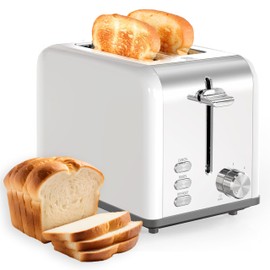 YSSOA Stainless Steel Toaster 2 Slice with Extra Wide Slot & Removable Crumb Tray, 6 Shade Settings and Bagel/Defrost/Cancel Functions, Compact Oven, for Various Bread & Waffle, White New
