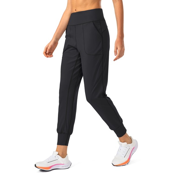 Soothfeel Women's Joggers with Zipper Pockets High Waisted Athletic Workout Yoga Pants Joggers for Women Regular (Black, Large)