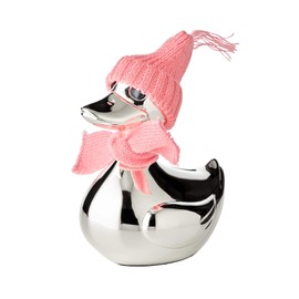 Edzard Money Box, Silver Plated, Blue and Pink, Model Piggy Bank Duck, 13 cm, Unisex