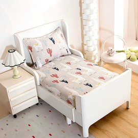 KWLOVER 2PC Soft Bed Fitted Sheet and Pillowcases Set,Cute Camels Printed Bed Sheets for Kids Boys Girls Twin Size Bed (Light Grey, Twin)